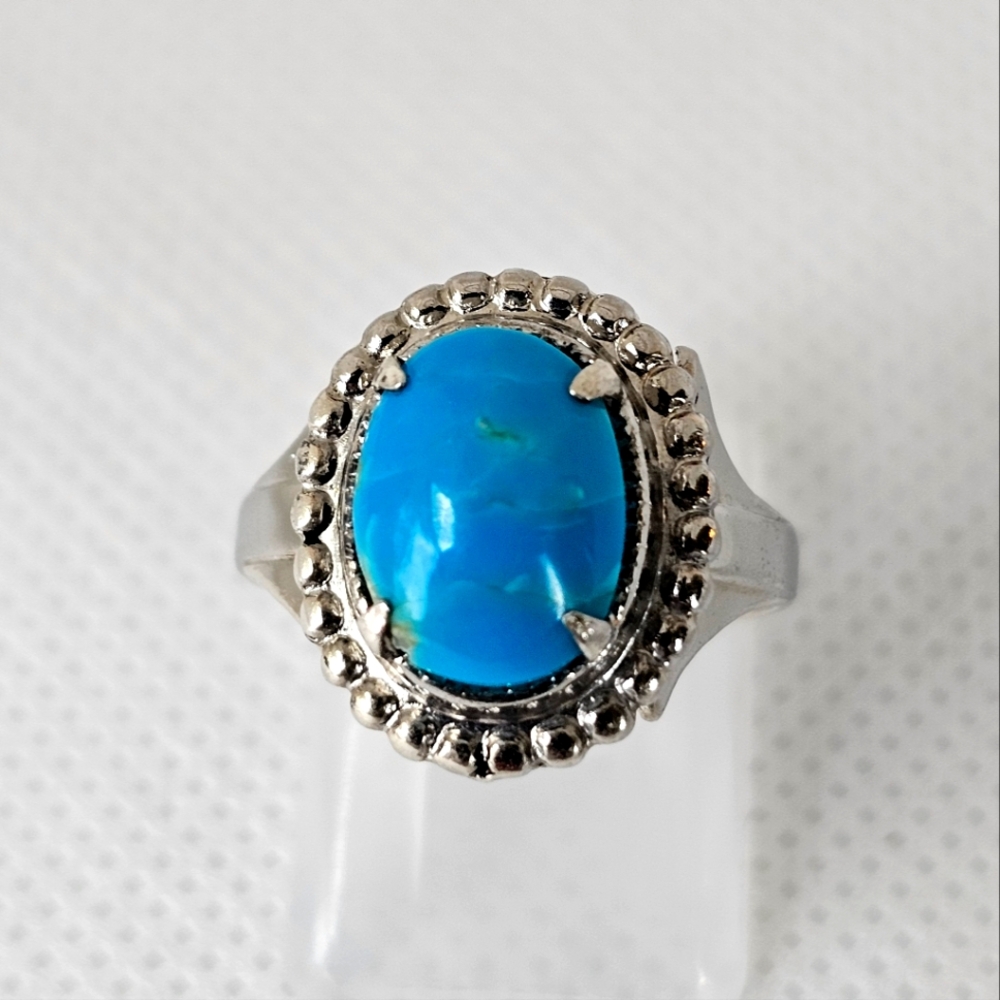 Vintage Navajo Turquoise Ring Sterling Silver Size 6.75!